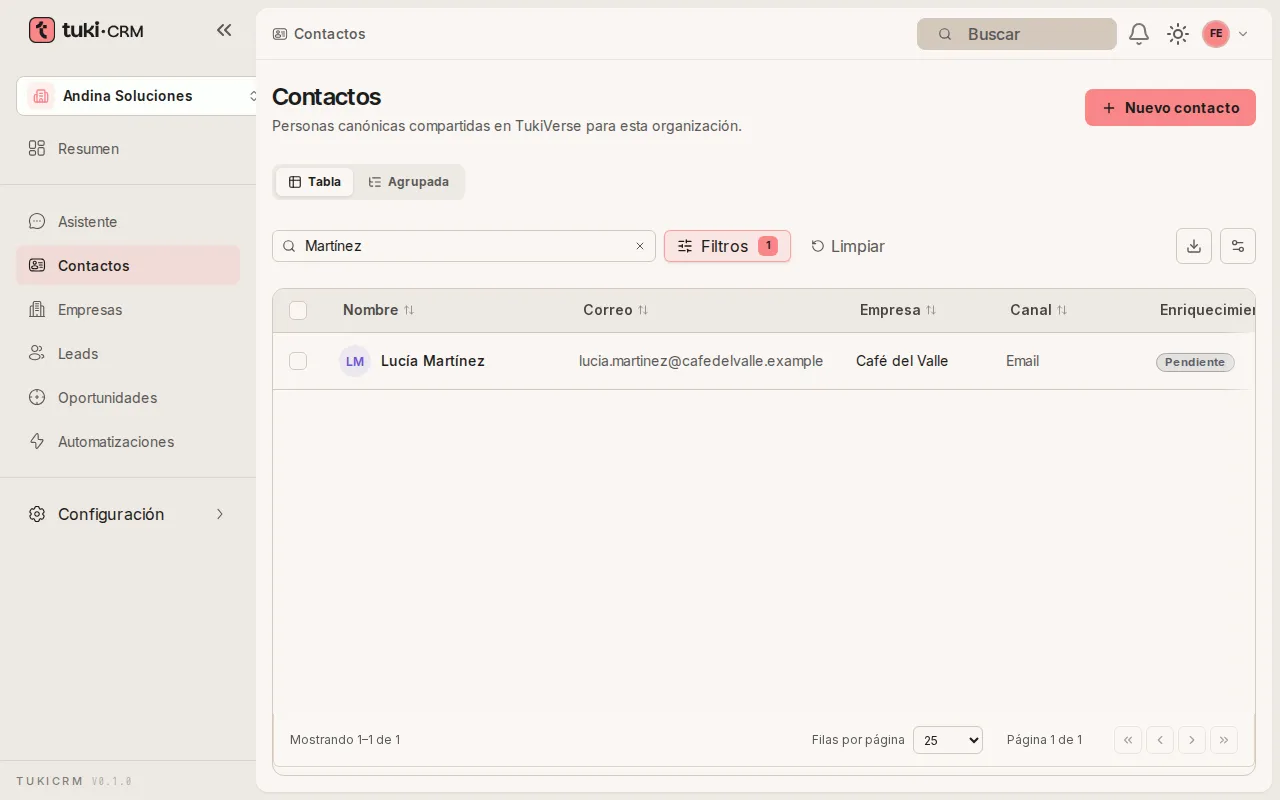 Resultados de búsqueda en contactos