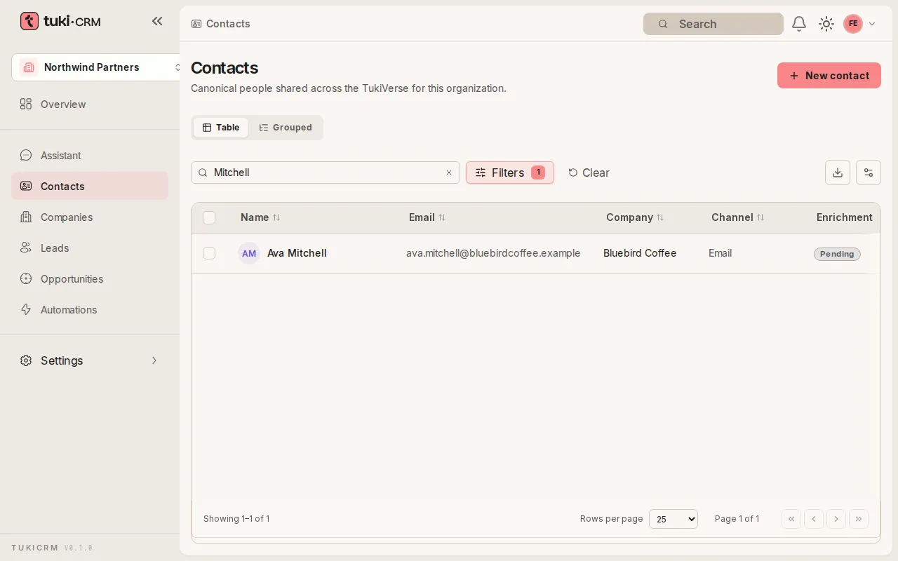 Search results in contacts
