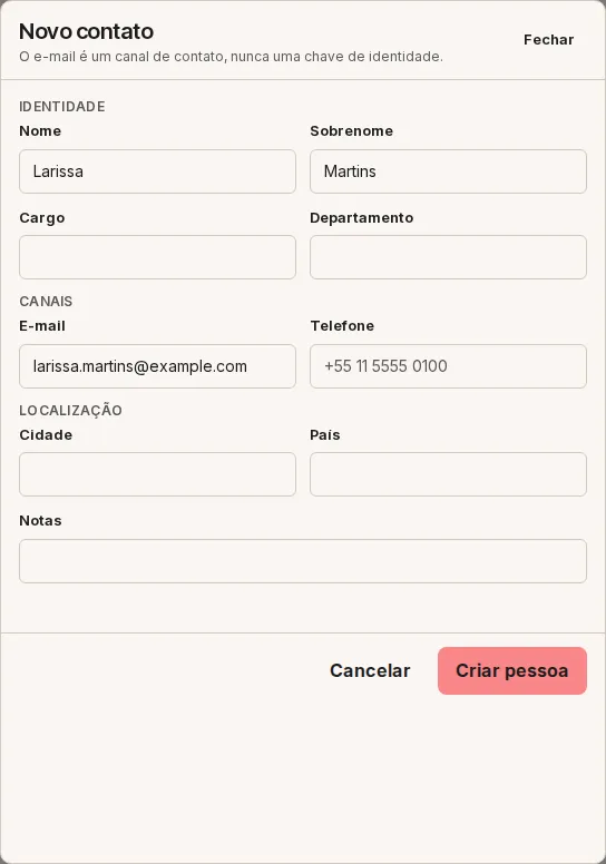 Formulário de novo contato
