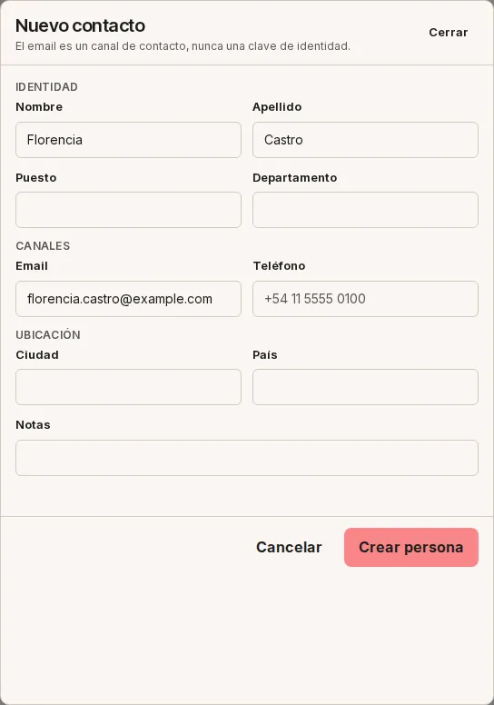Formulario de nuevo contacto