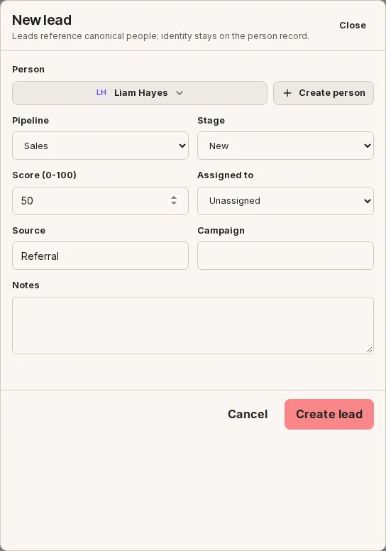 New lead form