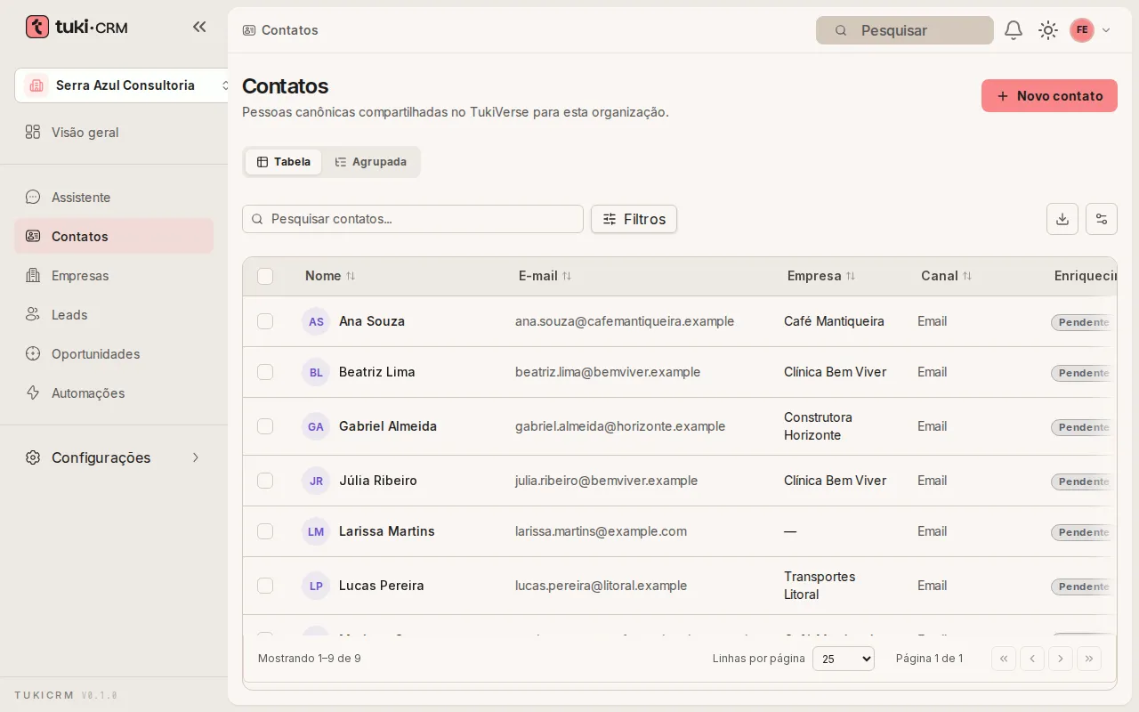 O novo contato na lista