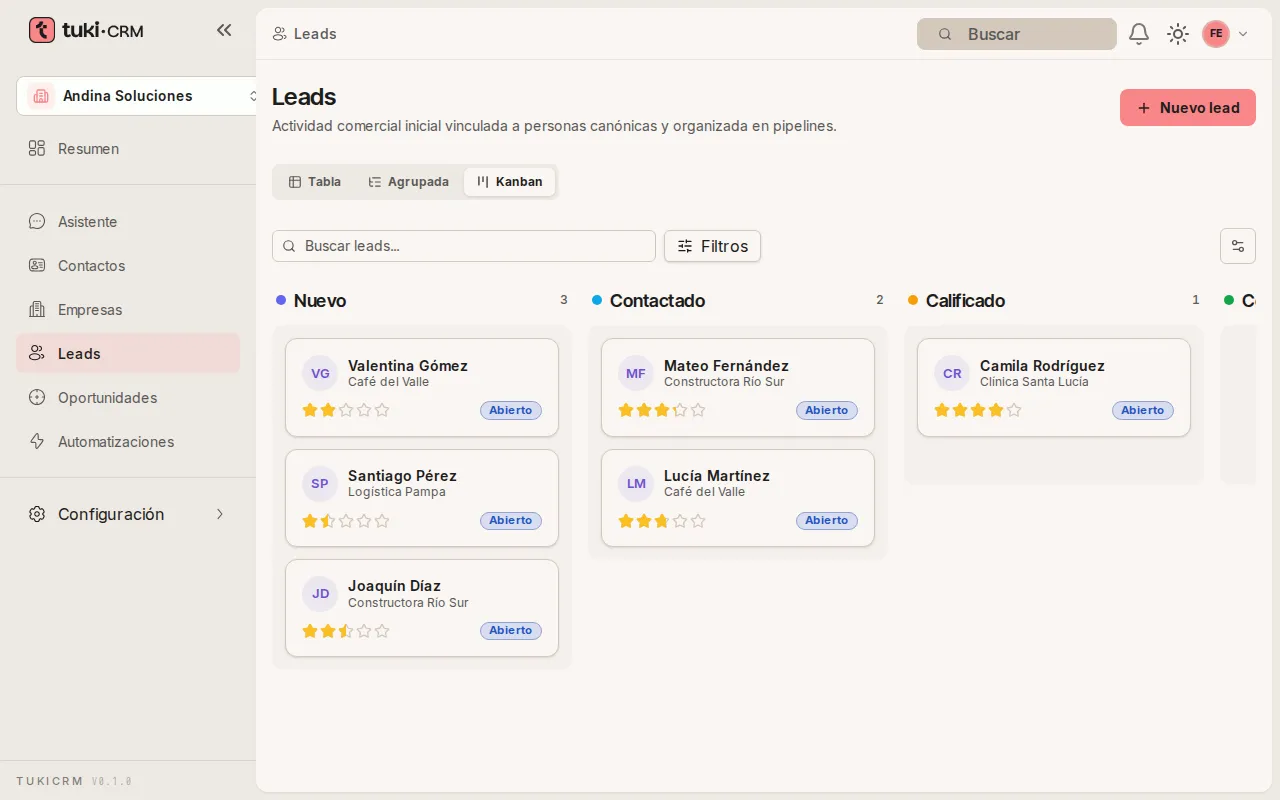 Leads en vista Kanban