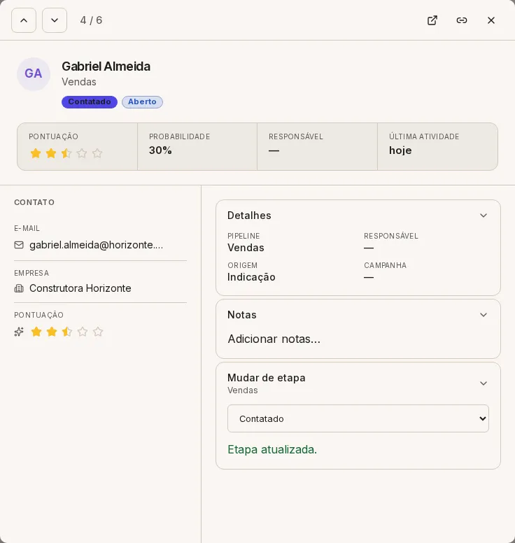 Mudar a etapa na visualização rápida